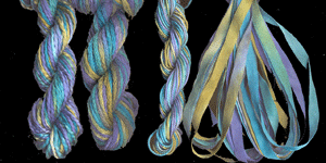montano series fine cord silk thread, 8.2 silk thread, 6 strand silk floss and 3.5mm silk ribbon in st thomas