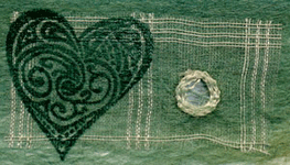 silk fusion with embedded ribbon and stamped