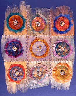 needle work on crazy quilt