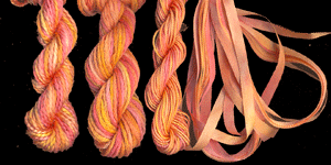 montano series fine cord silk thread, 8/2 silk thread, 6 strand silk floss and 3.5mm silk ribbon in daylily montano series fine cord silk thread, 8/2 silk thread, 6 strand silk floss and 3.5mm silk ribbon in daylily