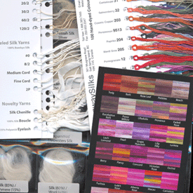 silk yarns, threads, ribbons and fibres: sample cards