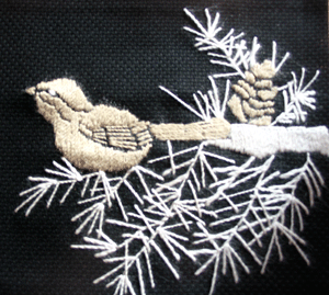 Barbara Nichols wild silk embroidery 'Chickadee'