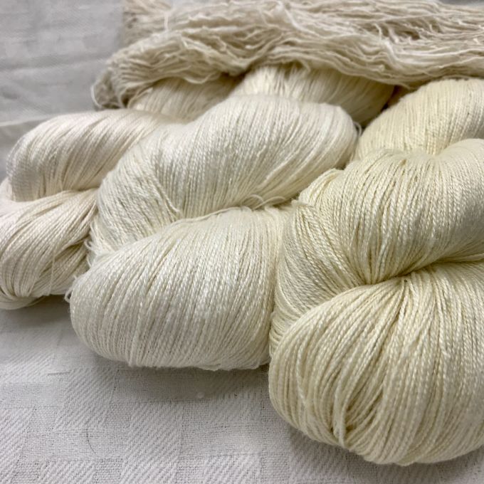 Product Details, OmShanti White - 100% White Eri (Wild Silk) Yarn, 20/2  lace weight, Natural (Undyed), Yarns - Undyed