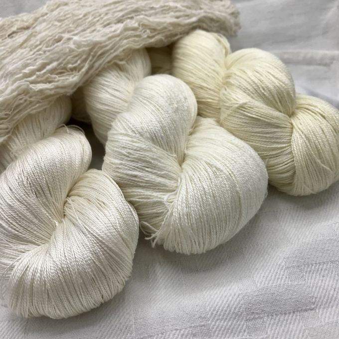 Product Details, OmShanti White - 100% White Eri (Wild Silk) Yarn, 20/2  lace weight, Natural (Undyed), Yarns - Undyed