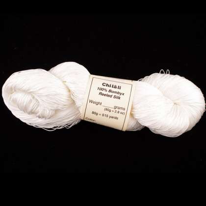 Chilali - 100% Bombyx Reeled Silk Yarn, 3-ply Medium-Fine Cord, lace weight: click to enlarge