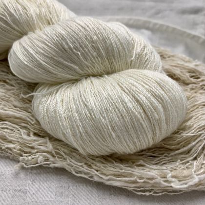 OmShanti White - 100% White Eri (Wild Silk) Yarn, 20/2 lace weight: click to enlarge