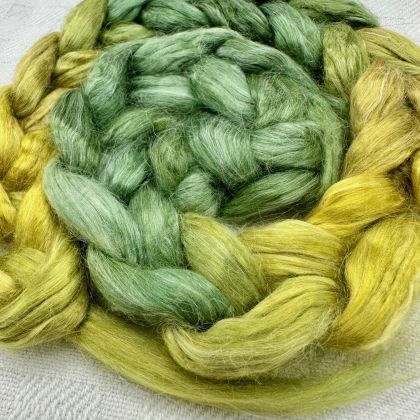 Silk/Retted Bamboo Combed Top/Sliver in Salt Spring Island Limited Edition colorway - 'Forest Ridge'  25g: click to enlarge