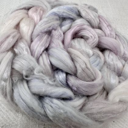 Silk/Cotton Combed Top/Sliver in Salt Spring Island Limited Edition colorway - 'Sterling Silver'  25g: click to enlarge