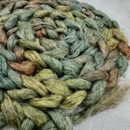 Silk/Yak Combed Top/Sliver in Salt Spring Island Limited Edition colorway - 'Into the Woods'; 25g: click to enlarge