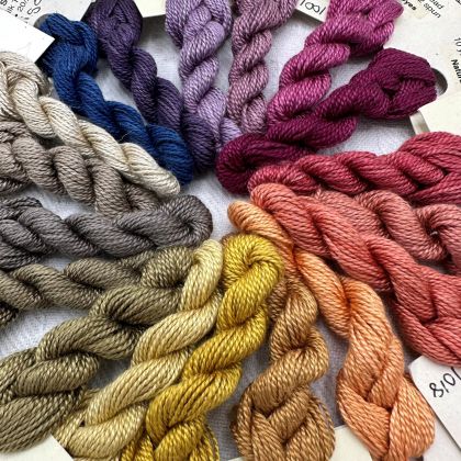 ALL  18 Natural-Dyes Colors (1 each) - Thread, Zen Shin (20/2 spun silk): click to enlarge