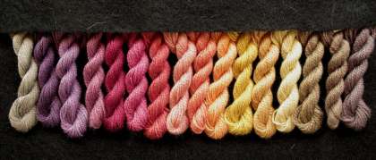ALL  16 Natural-Dyes Colors (1 each) - Thread, Zen Shin (20/2 spun silk): click to enlarge