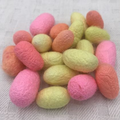 A1 Quality Colored (not dyed) Bombyx Silk Cocoons: click to enlarge