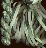 montano series fine cord silk thread and 3.5mm silk ribbon in aussie green