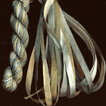 montano series fine cord silk thread and 3.5mm silk ribbon in desert green
