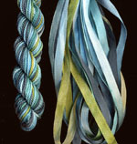montano series fine cord silk thread and 3.5mm silk ribbon in paua shell